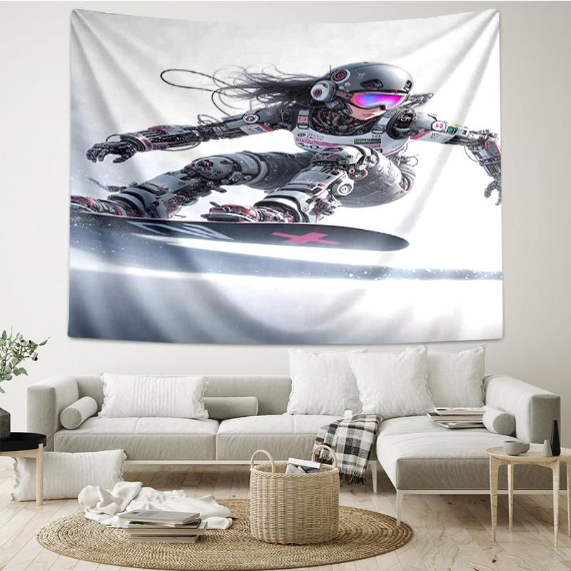 ski Print Tapestry, Backdrop, Easy Setup, Ideal for Bedroom, Office & Living Room, with Aesthetic Wall Hanging Decor.