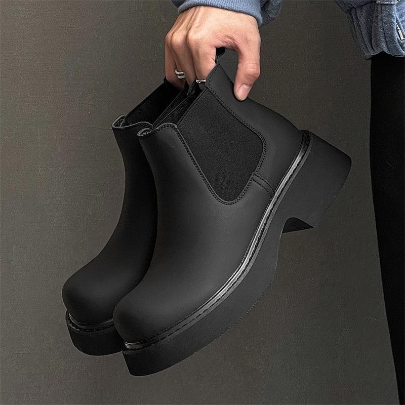 Ботинки Мартин с большой головой Мужские британские высокие челси Толстая подошва Увеличение роста Средняя высота Дымчатые ботинки 3177-J