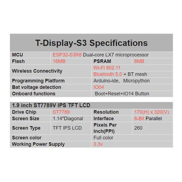 ESP32-S3R8 T-Display-S3 (Black, PCB)
