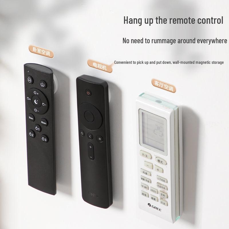 Wall-Mounted Magnetic Air Conditioner Remote Holder with Hook and Adhesive
