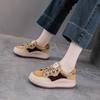Autumn Women's Thick Sole Genuine Leather Lace-up Casual Shoes - Colorblock Low-top Spring Design