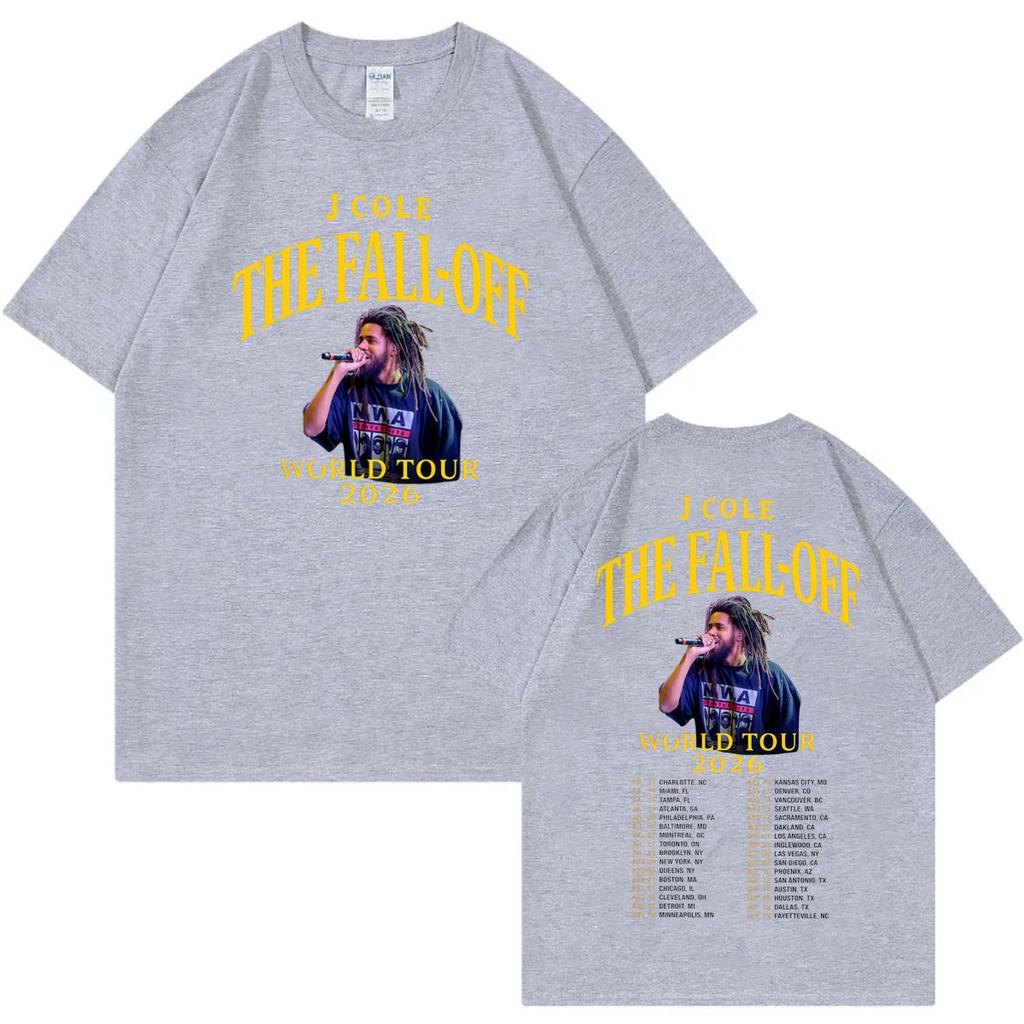 Футболки с графикой J Cole с обеих сторон The Fall Off Tour 2026 Футболки Мужские Женские Мода Хип-Хоп Ретро Футболка с коротким рукавом