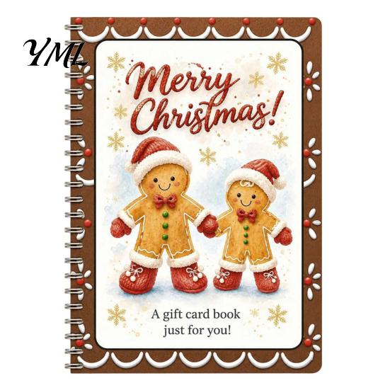 Seasonal Money Gift Folder Holographic Christmas Card Book, 7x5 Spiral Bound Holiday Keepsake Booklet, 10-Page Holder Greeting Bolder DIY for