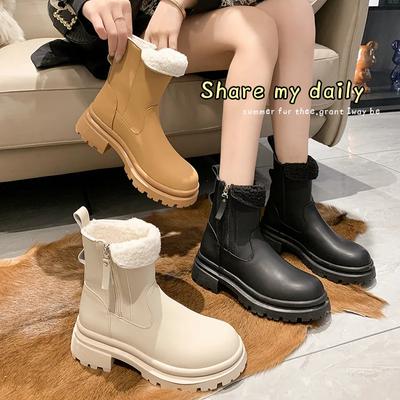 Мягкие плюшевые зимние ботинки для женщин, новые зимние плюшевые и толстые утепленные хлопковые ботинки с толстой подошвой для похудения, женская обувь