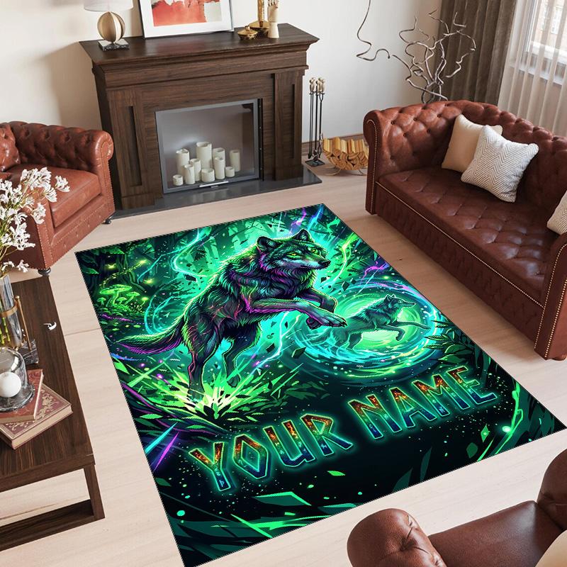 Fox Theme Crystal Velvet Floor Rug Personalized Custom Name Text Warm Carpet Home Decoration