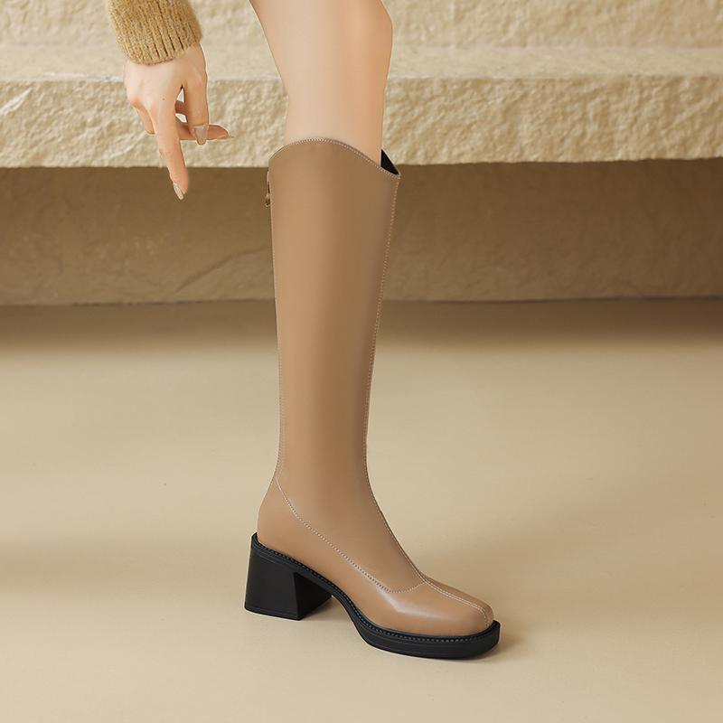 Krazing Pot Осенне-зимняя обувь из микрофибры, большие размеры, сапоги для верховой езды, квадратный носок, сохраняющие тепло, на молнии, размер 43, высокие сапоги до бедра