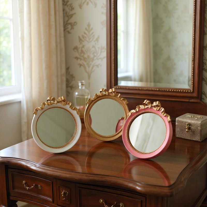 1PC Elegant Convenient Durable Gift Round Mirror Lightweight Sturdy Dressing Table Retro Decorative Mirror