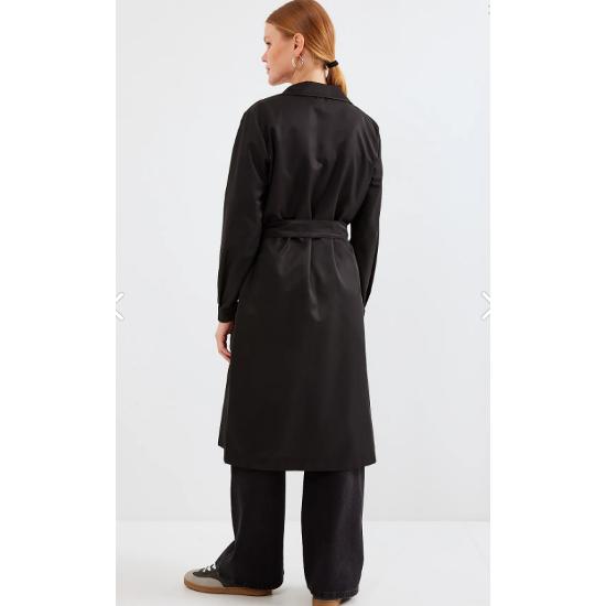 5853 Double Breasted Trench Coat - Black