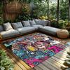 Rainbow Doodle Art Rug, Multicolor Cartoon Print Carpet for Living Room, Soft Non-Slip Sofa Mat with Playful Home Decor