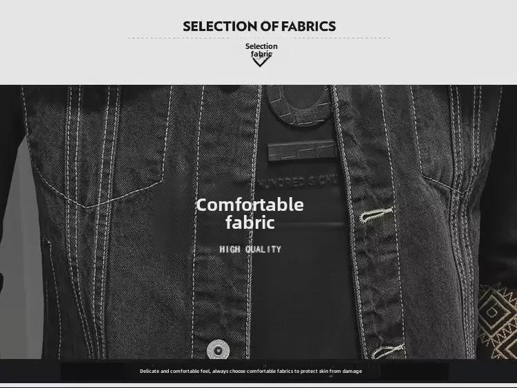 Мужская джинсовая куртка с вышивкой в стиле ретро — европейский и американский стиль, с лацканами, повседневная, свободного кроя, для уличной моды на осень/зиму.