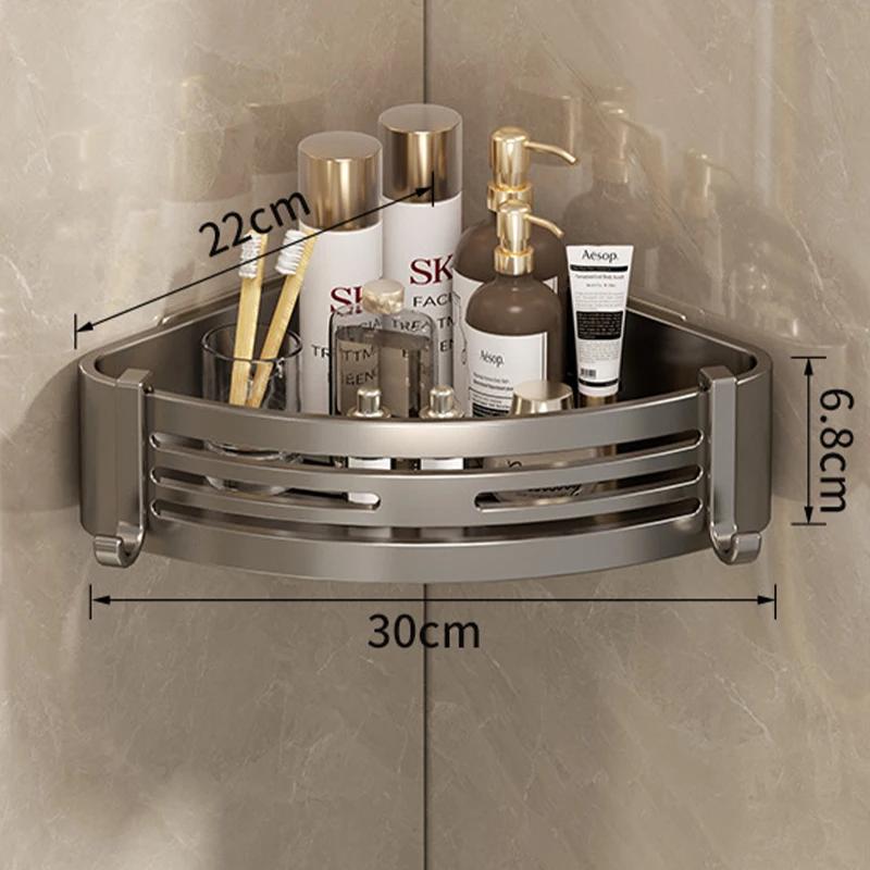 Shower Corner Shelf with Towel Bar Hook Space Aluminum athroom Shelf Without Drilling Shampoo Holder Bathroom Accessori