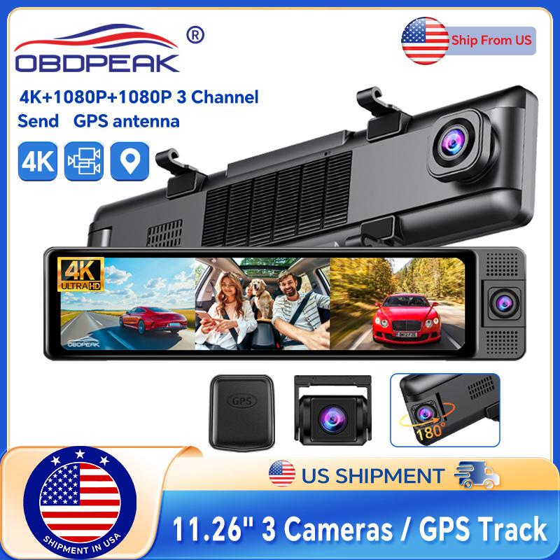 H330 11.26" Rearview Mirror 3 Cameras Front Inside Rear 4K+1080P+1080P Dash Cam Infrared Night Vision WIFI GPS Video Recorder