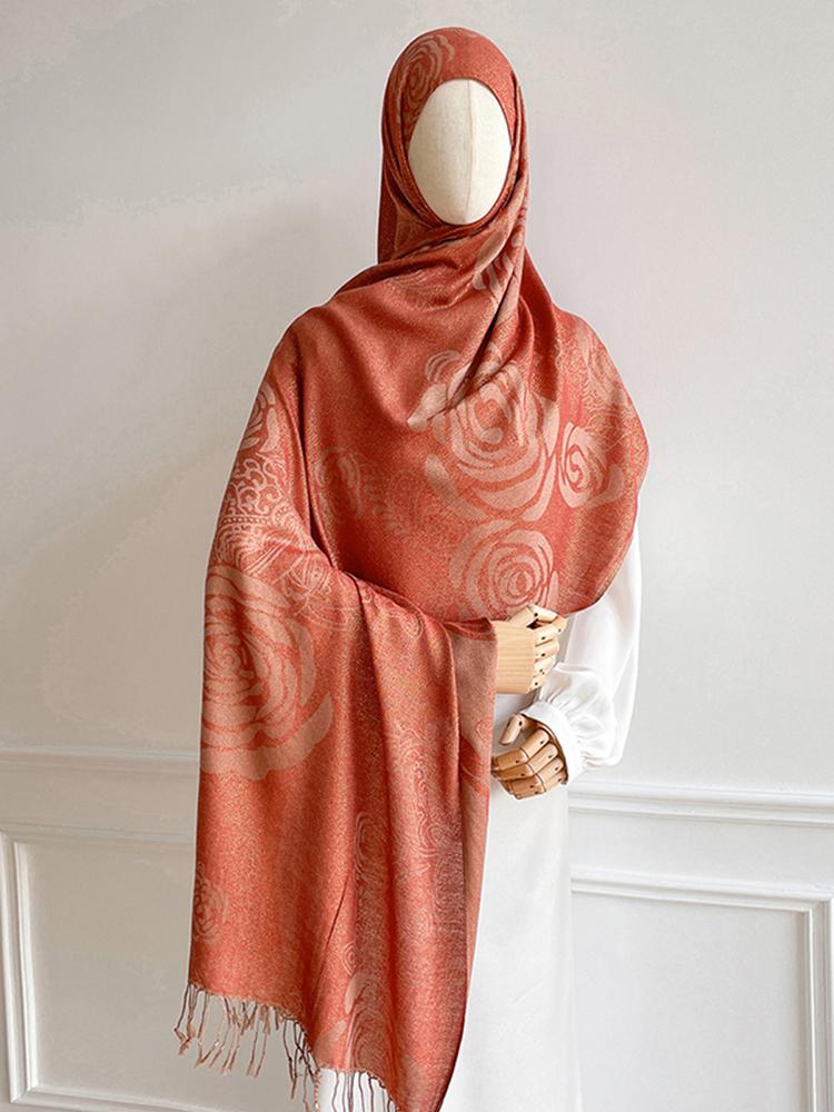 New Ethnic Autumn Pashmina Hijab Shawl Muslim Women Warm Winter Scarves Luxury Jacquard Female Floral Hijab Stoles Headscarf