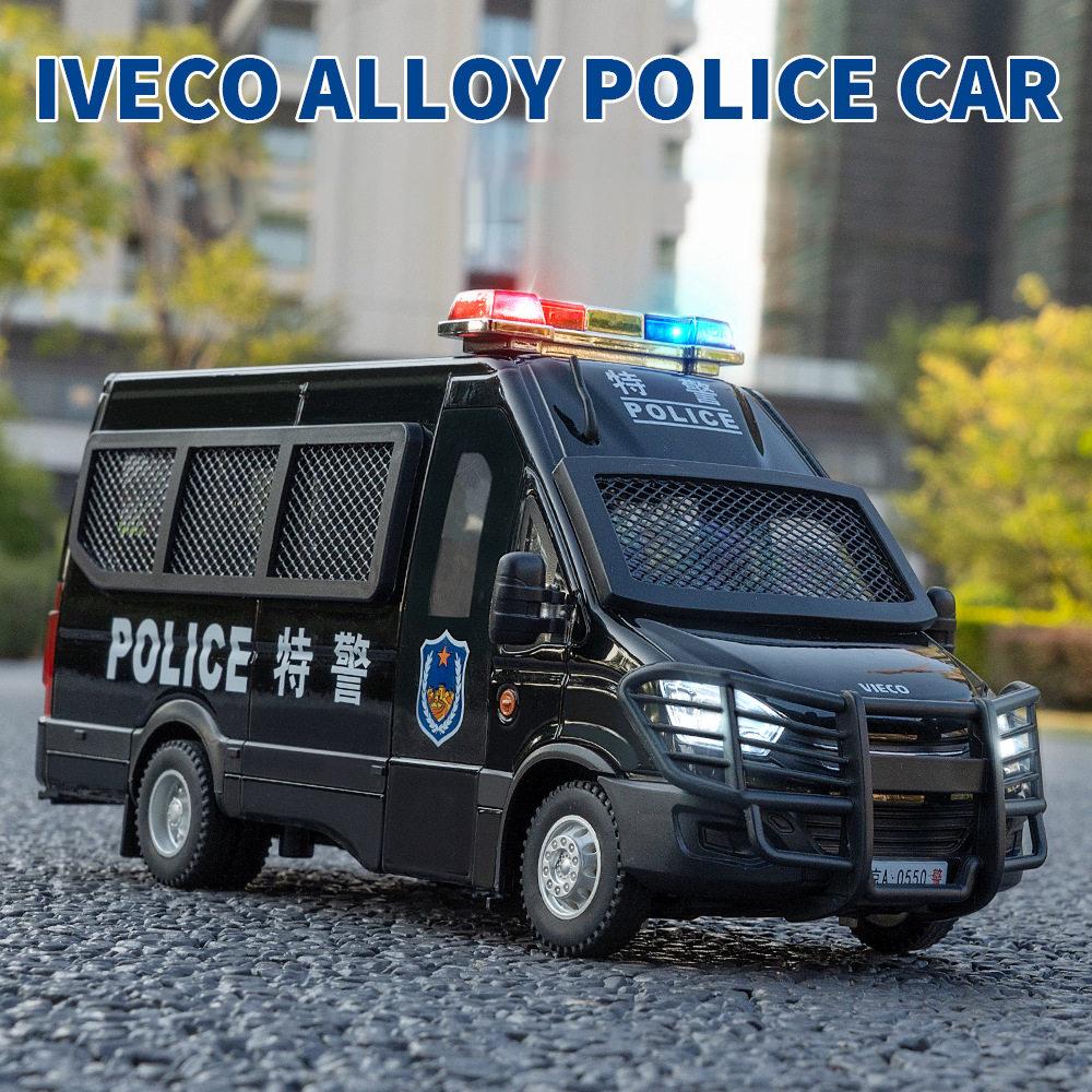 1:Машина Полиции IVECO в масштабе 24, литой металлический сплав, модель, звук и свет, инерционная игрушка, украшения интерьера, детская игрушка, подарки Doiplay