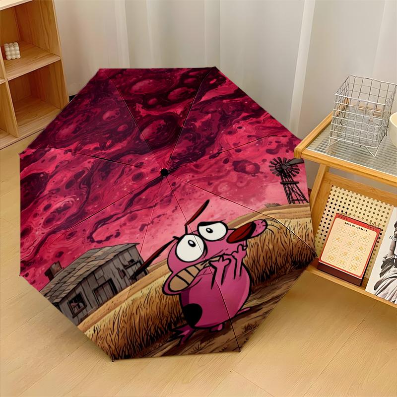 Courage the Cowardly Dog Windproof Auto 8 Rib Folding Umbrella Portable Outdoor Parasol