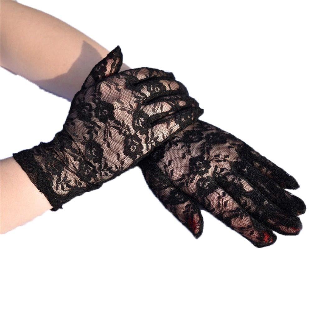 Прозрачные кружевные перчатки с цветочным узором, сетчатые перчатки с отверстиями для защиты от солнца, перчатки от солнца, женские/девичьи