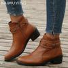 Заостренный носок массивные женские ботильоны кожаные туфли на среднем каблуке в стиле ретро 2025 года дизайнерские туфли-лодочки готические зимние туфли челси Botas De Mujer