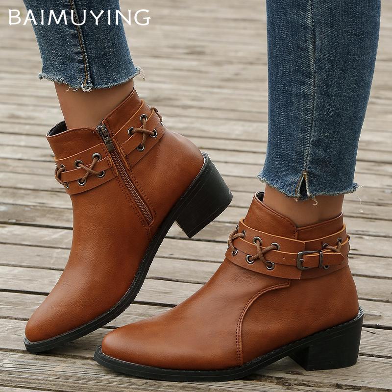 Заостренный носок массивные женские ботильоны кожаные туфли на среднем каблуке в стиле ретро 2025 года дизайнерские туфли-лодочки готические зимние туфли челси Botas De Mujer