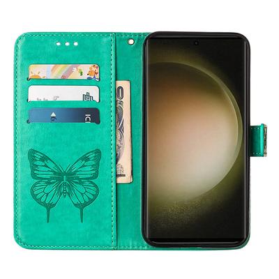 Кошелек-чехол для Samsung Galaxy S24 Ultra с ремешком на запястье, кожаная крышка для телефона с отпечатком бабочки
