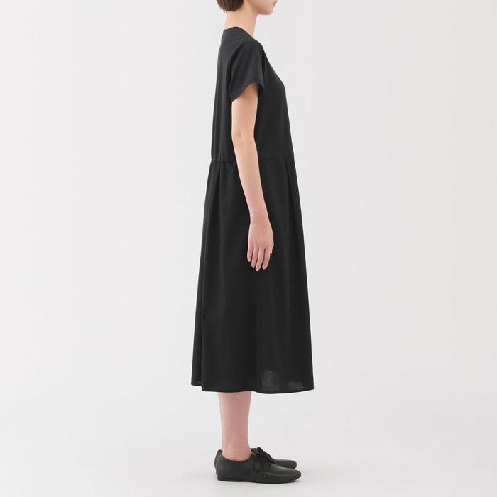 Женское охлаждающее однотонное платье с коротким рукавом MUJI, Черный, Женский S