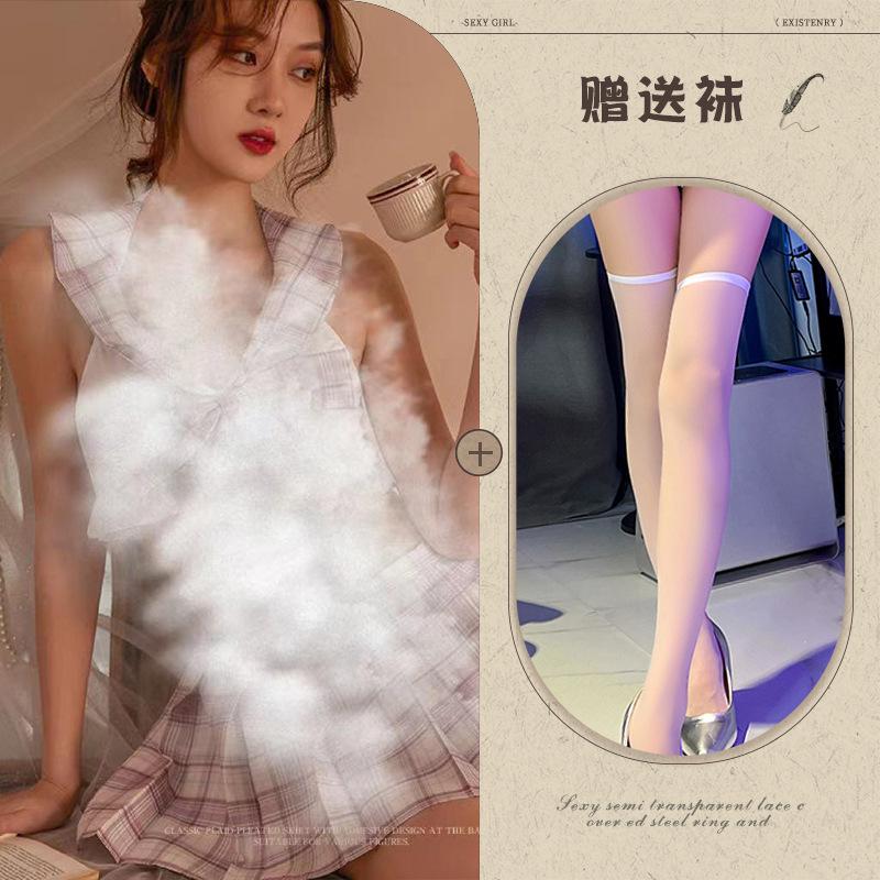 Sexy lingerie sexy plaid jk student clothing summer lace-up hollow schoolgirl uniform