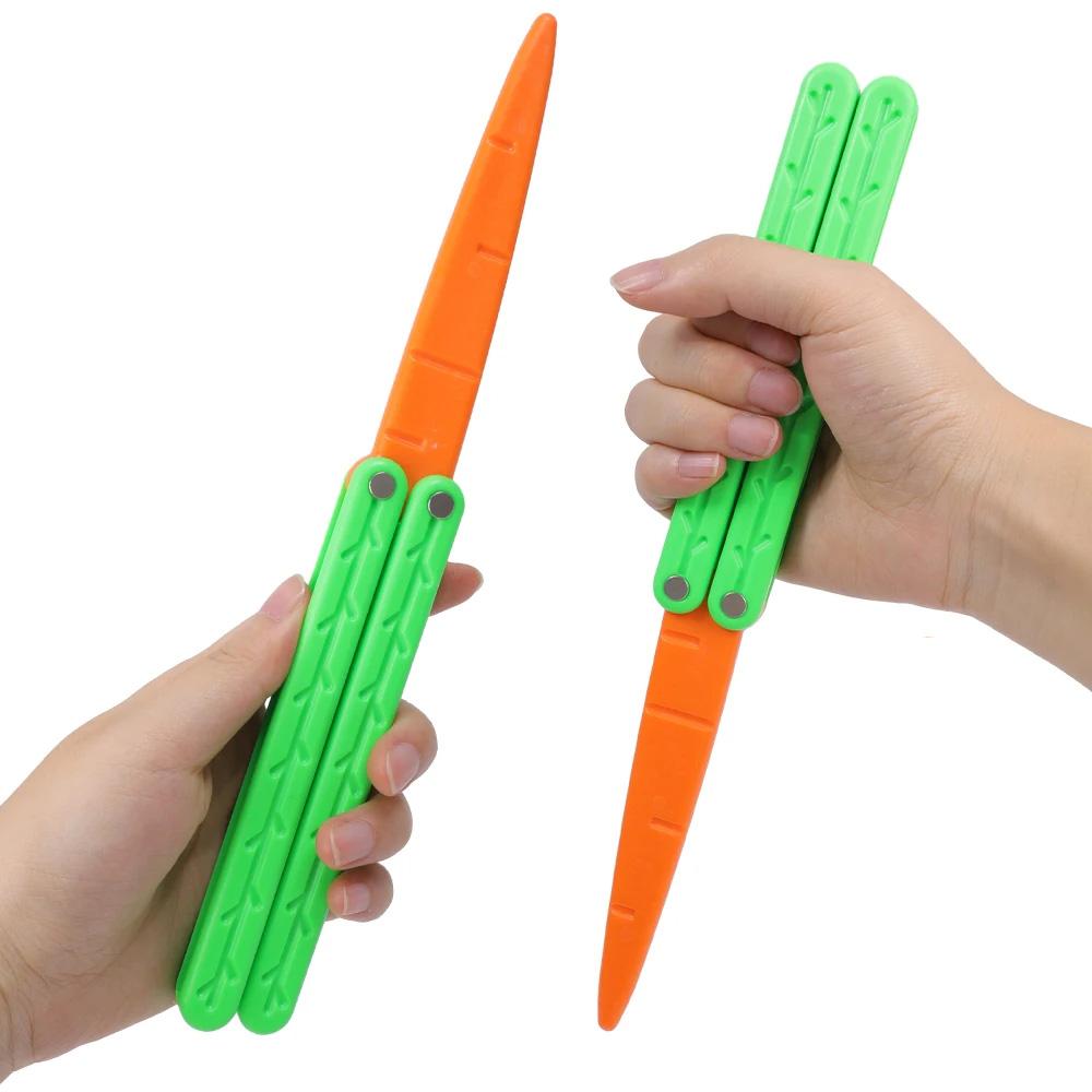 Simulation Carrot Butterfly Knife Gravity 3D Printed Plastic Folding Knife Toys Kids Mini Swinging Knife Action Training Props
