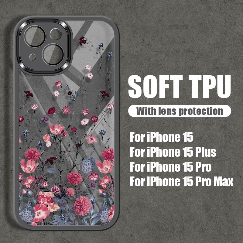 Силиконовый чехол для телефона с цветочным узором для iPhone 16 Pro 15 Pro Max 14 13 12 11, защитный противоударный прозрачный мягкий чехол из ТПУ