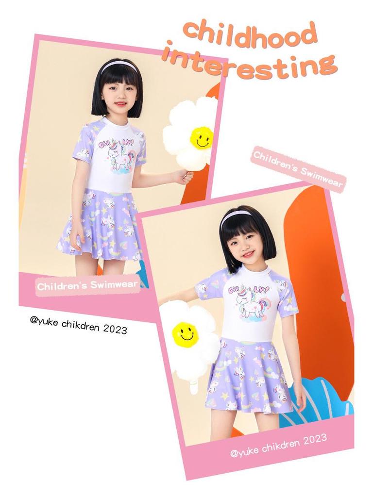 2024 Девочки Цельный Купальник-Юбка - Летняя Купальная Одежда для Детей в Размерах S, M и L