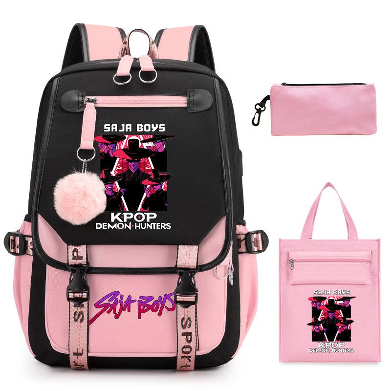 K-Pop Anime Cartoon Printing Casual Student Backpack Shoulder Bag Pencil Case Three-Piece Set