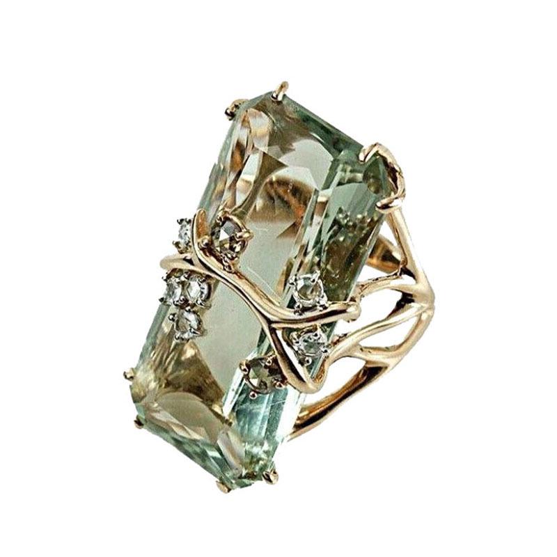 European & American Fashion Gold Zircon Square Ring for Women
