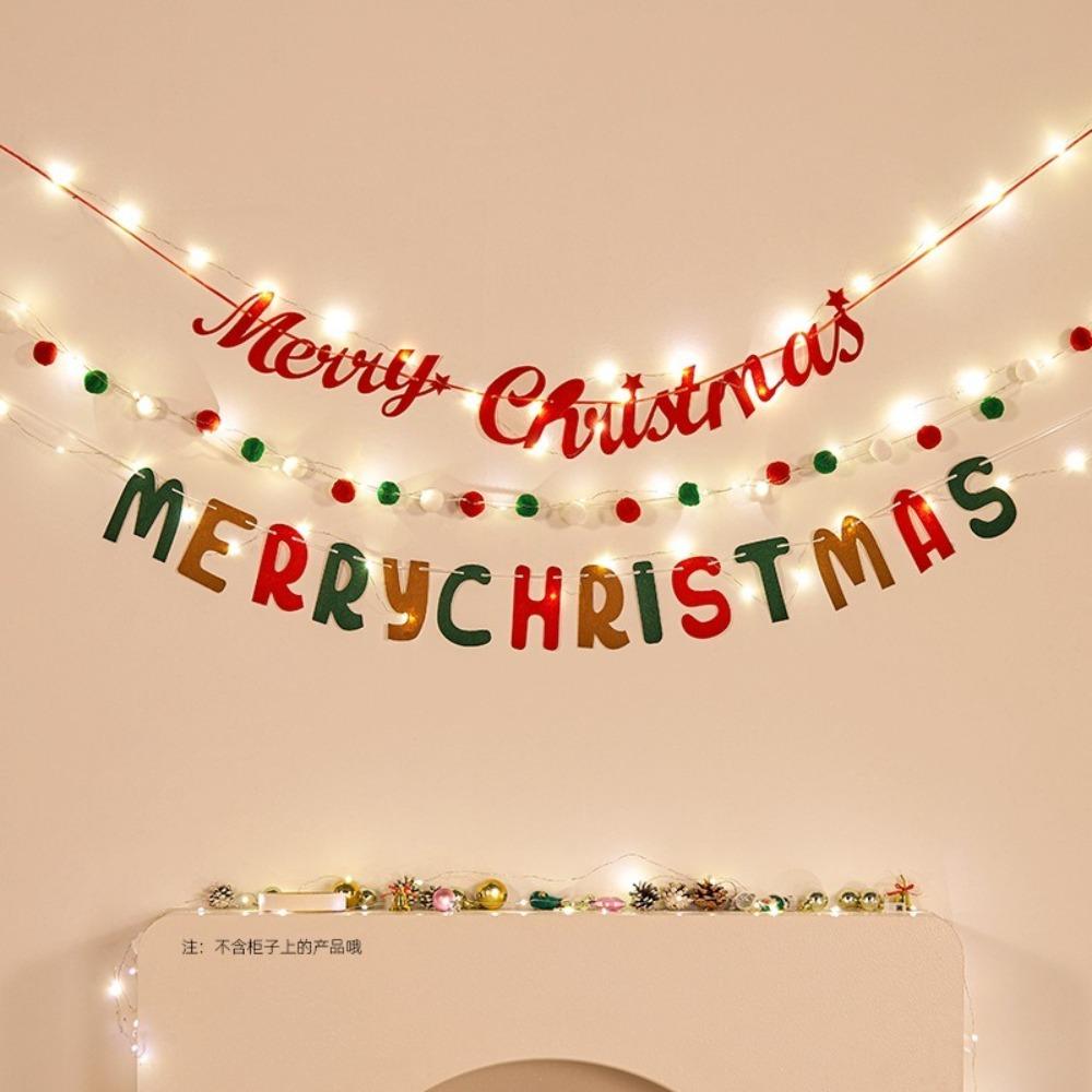 Seasonal Decor Felt Christmas Banner Decorated DIY Handmade Christmas Pendant Furry Balls Xmas Pendant Home Room