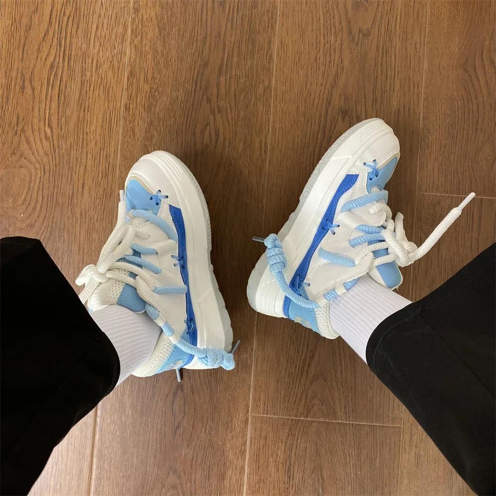 Women's Sneakers Thick Sole Lace Up Flats Breathable Mesh Trainers Sneakers Casual Shoes Spring Autumn Couple Tennis Sport Shoes