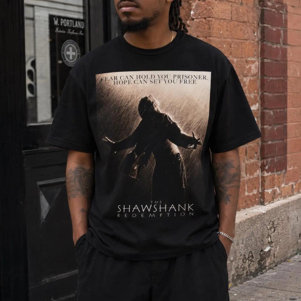 Vintage The Shawshank Redemption Movie Poster T Shirt Unisexs Black Oversized Cotton Casual Vintage Stylish Slightly