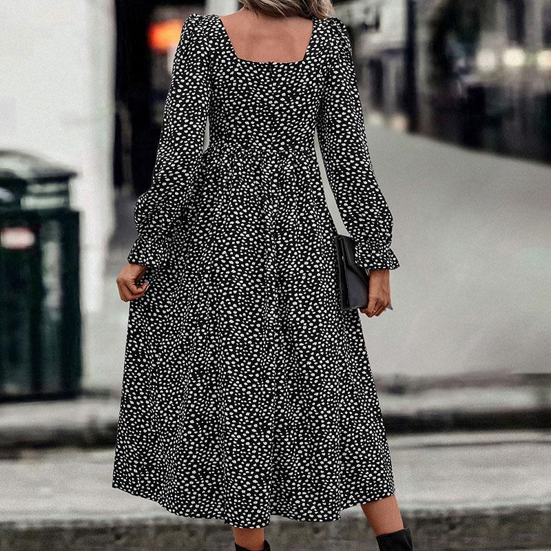 Летнее платье с принтом, женское трапециевидное повседневное хлопковое платье с рукавами-бабочками и длинными рукавами с отложным воротником до середины икры