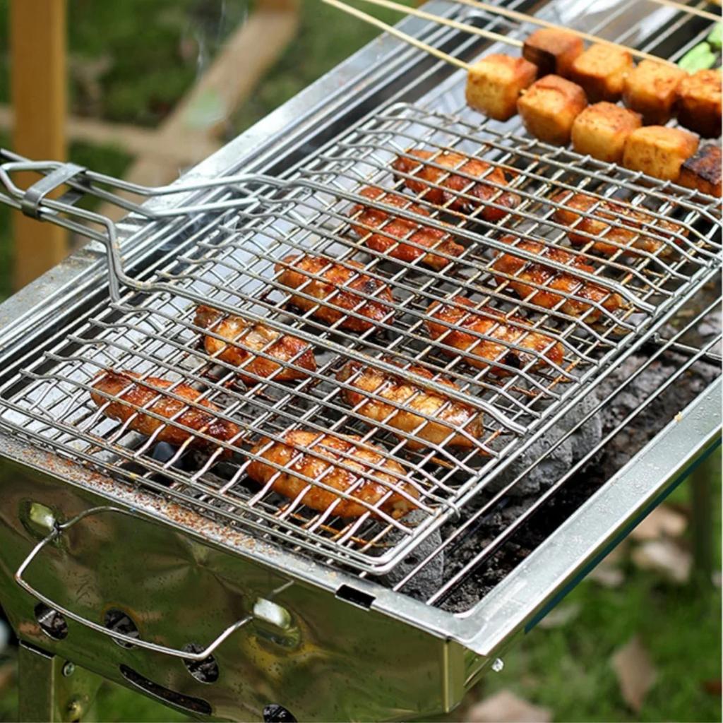 Barbecue Mesh Clip, Durable, Safe and Non-toxic, Vegetable and Meat Barbecue Mesh Clip with Detachable Handle