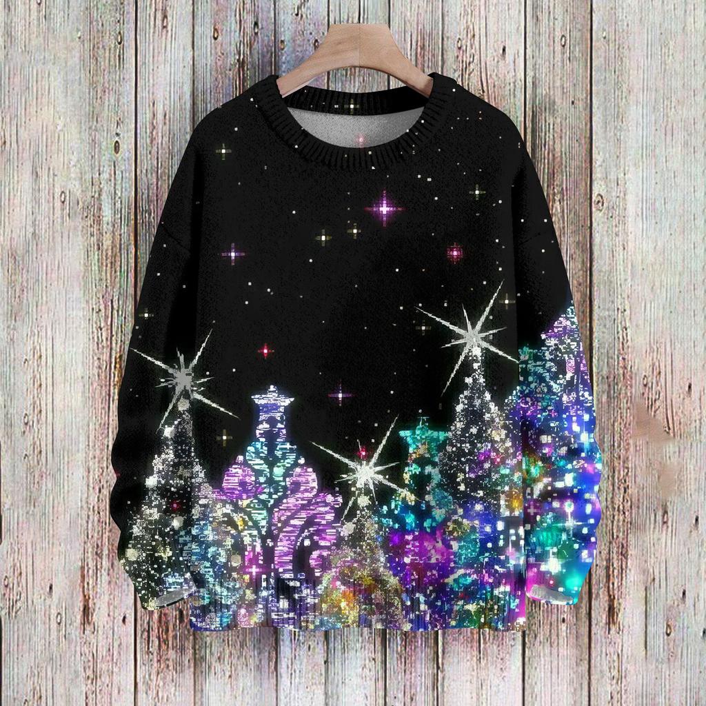 Рождественские толстовки для женщин Вязаный свитер Милая рубашка Осенний свитер с круглым вырезом Топы