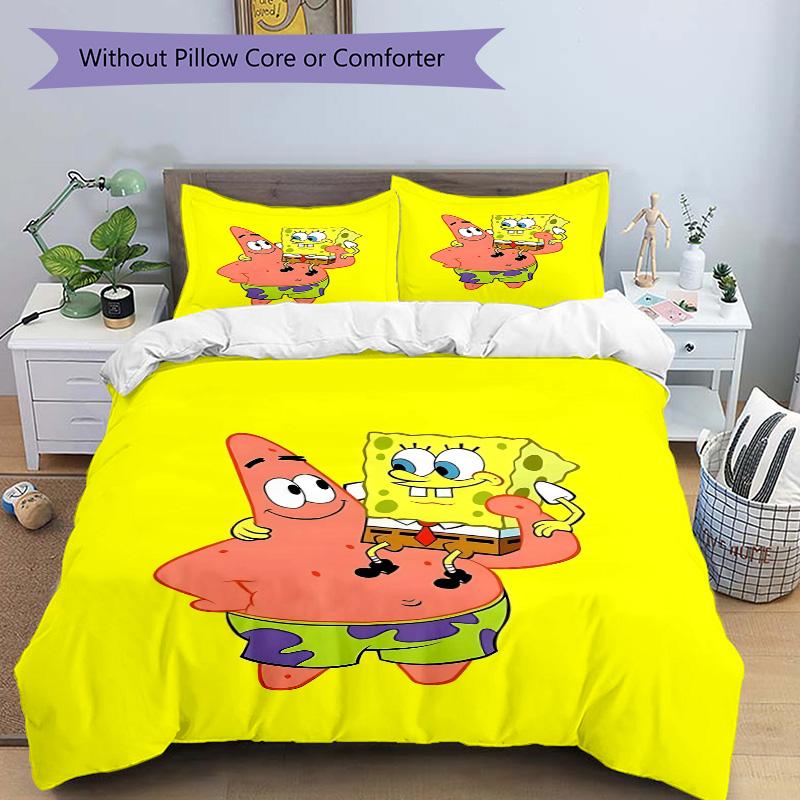 Spongebob Patrick'S Adventure Print 3Pcs Bedding Setduvet Cover With 2 Bedropillowcase Home Birthday Gift