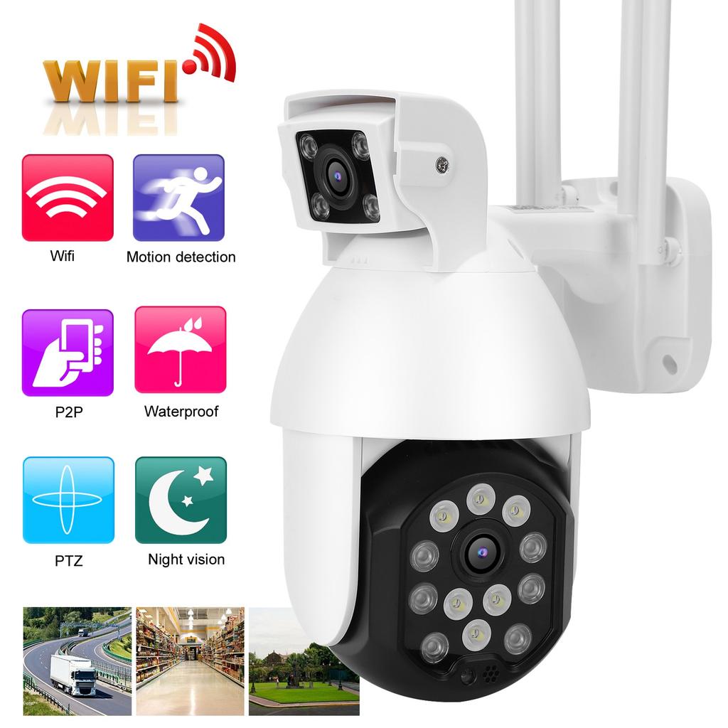 Камера видеонаблюдения 1080P WIFI с двумя объективами, функцией автоматического слежения, полноцветная камера ночного видения с 22 лампами