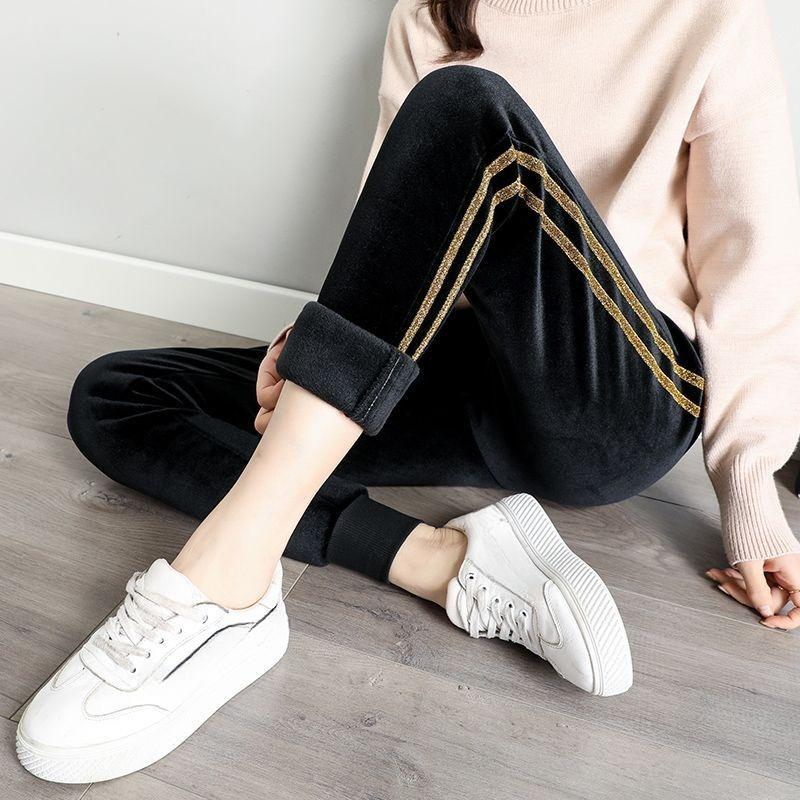 Женские утолщенные бархатные спортивные брюки, зимние модные теплые свободные повседневные плюшевые брюки