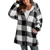 Plush Women's Jacket Long-sleeved Plaid Hooded Zipper Loose Jacket With Pockets