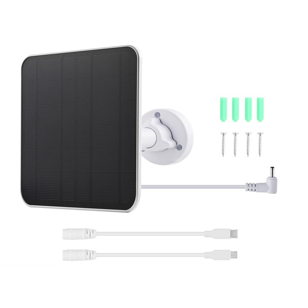Солнечная панель 5 Вт для беспроводной камеры безопасности на открытом воздухе с портами DC3.5/Micro-USB/Type-C для кольцевой прожектора и кольцевой фиксатора
