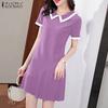 Женское летнее повседневное платье с кукольным воротником и коротким рукавом