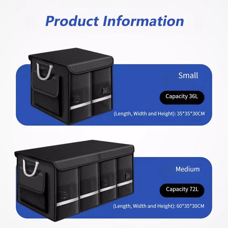 Heavy-Duty 72L Trunk Organizer for Car Large-Capacity Foladable Storage Box High-Density Oxford Cloth Waterproof Car Organizer