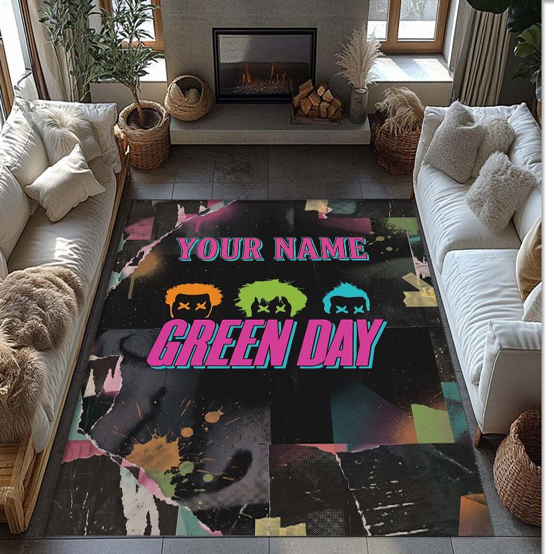 Коврик Green Day из Хрустального Велюра, Персонализированный Нескользящий Коврик для Пола с Текстом имени на Заказ для Декора Дома Подарок