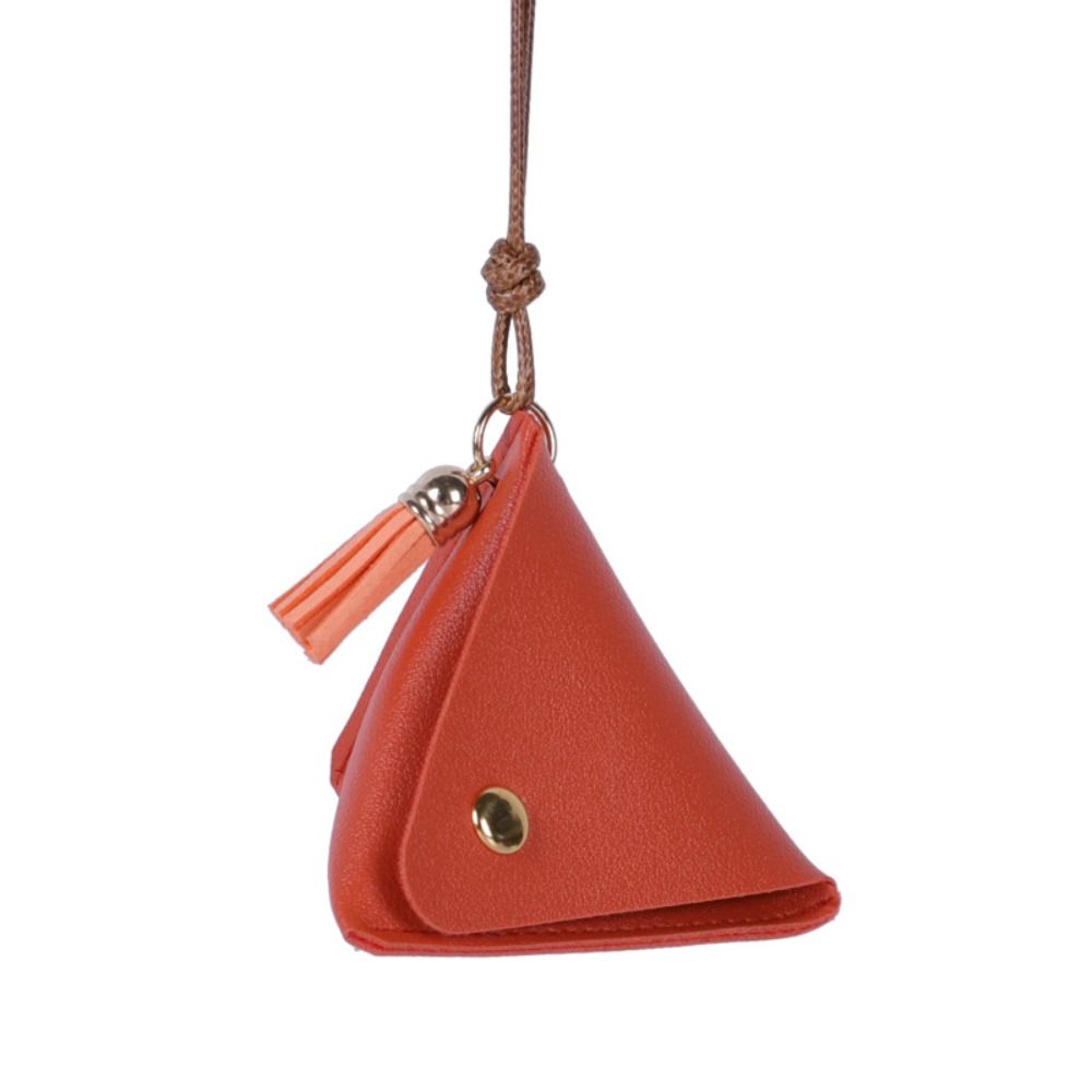 New Triangular Leather Coin Purse Portable Solid Color Storage Bag Access Control Card Snap Button Wallet