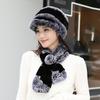 New Women Winter Knit Real Rex Rabbit Fur Hat Scarf Sets Natural Warm Fur Cap Scarves 2 Pieces Girl Quality Real Fur Hat Muffler