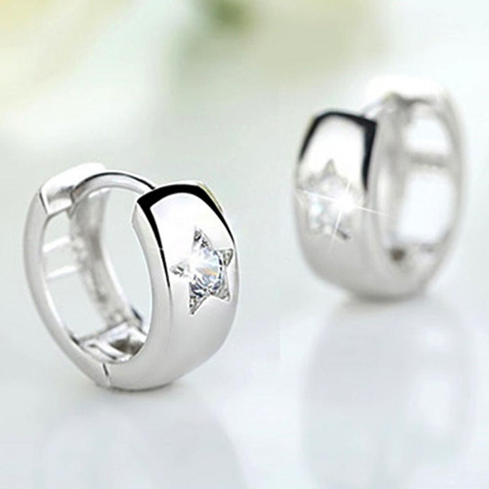 Xiaomi Huitan Trendy Small Circle Hoop Earrings with Star Cubic Zirconia Crystal Silver Color Fancy Earrings for Women Wedding Jewelry