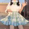Комплект летней школьной формы JK «Парящая луна»: Аутентичная клетчатая юбка и топ с коротким рукавом, академический стиль для начальной школы