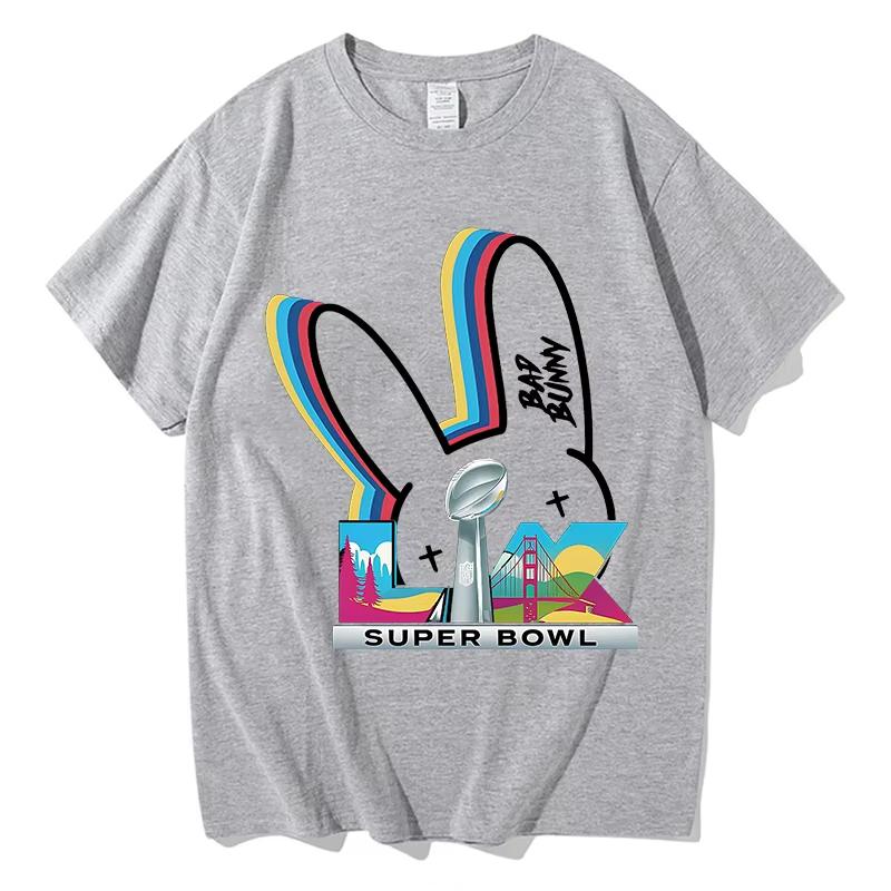 Футболки Bad Bunny Super Bowl с коротким рукавом, 100% хлопок, с круглым вырезом, модные футболки, одежда для мужчин и женщин, унисекс, уличная одежда, хип-хоп топы