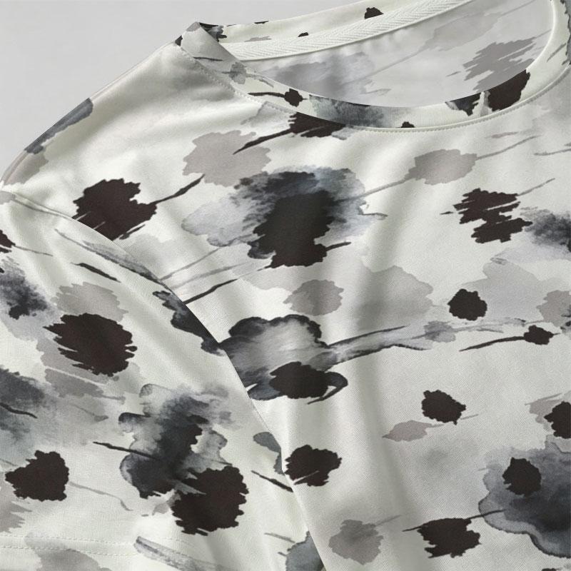 Women's Ink Wash Print Short Sleeve Top, Soft Loose Inner Wear, Relaxed Style, Fashionable for Casual Daily, Vacation & Park Strolls
